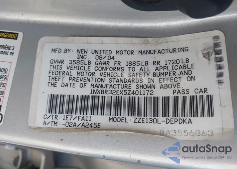 2005 Toyota Corolla Ce из США, поврежденный, VIN 1NXBR32EX5Z401172